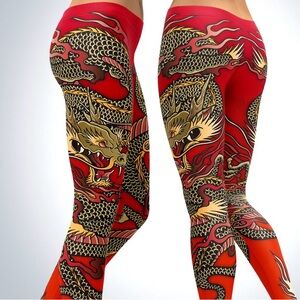 GearBunch Chinese Dragon Leggings, High Waisted Fantasy Yoga Pants Size Small